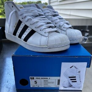 Adidas Kids Pro Model J White and Black Sneakers